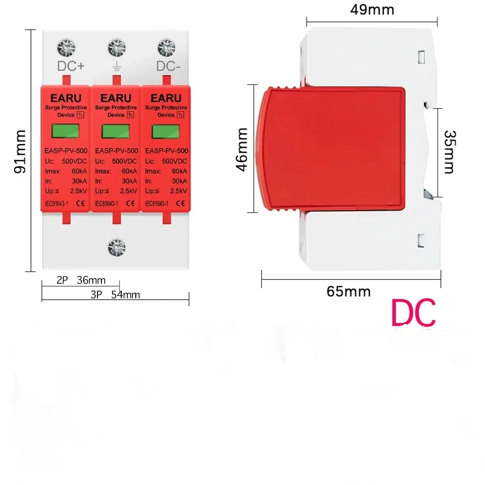 SPD 2P 3P DC 500V 800V 1000V 20KA~40KA 30KA~60KA House Lightning Surge Protector