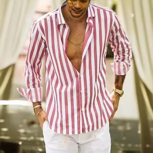 Men Striped Long Sleeve Button Shirts