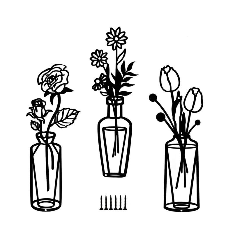 Promotion! 3Pcs Wall Sculpture Farmhouse Vase Flower Art Rustic Bathroom Floral Decor For Living Room Bedroom Dining H |