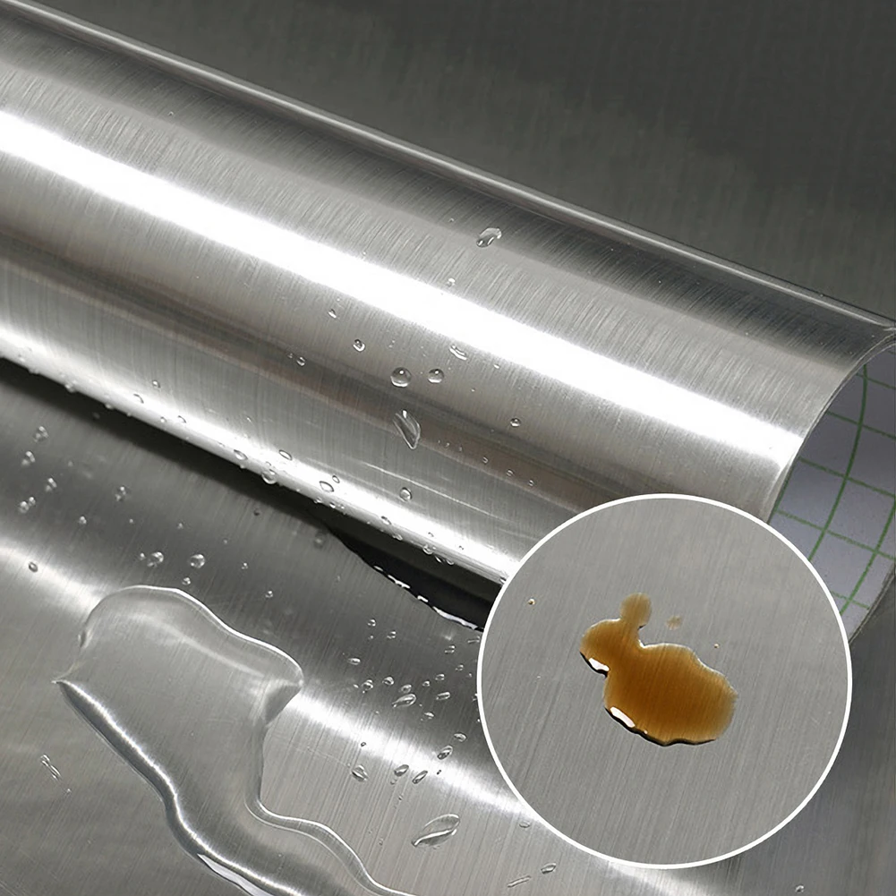 Pvc Metal Escovado Prata Ouro Removível Papel de Parede Vinyl Decor Film Impermeável à Prova de Óleo Casa Appliance Cozinha Elevador Etiqueta