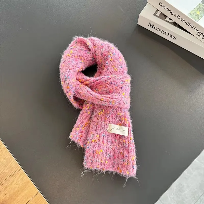 Children's western style rainbow dot knitted bib scarf autumn and winter warm windproof men's and women's wool small scarf