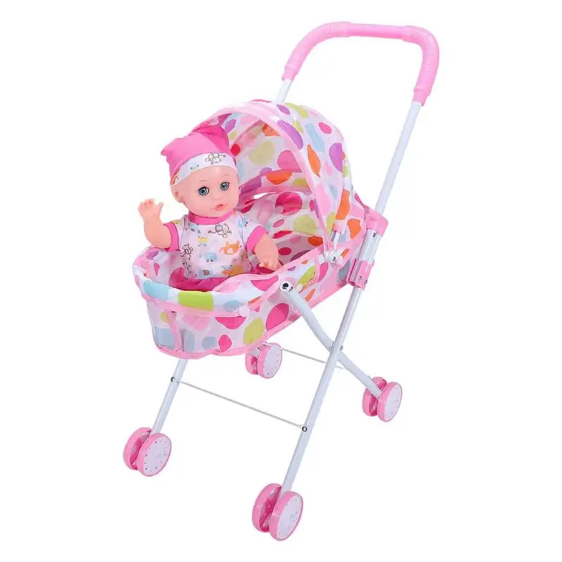 Play Babies Stroller Toddler Doll Stroller Foldable Babies Dolls And Accessories With Adjustable Canopy Doll Car Seat For 20pcs bearing 608zz abec 5 skate stroller miniature 608 zz ball bearings 3d printer accessories skateboards pulley wheel