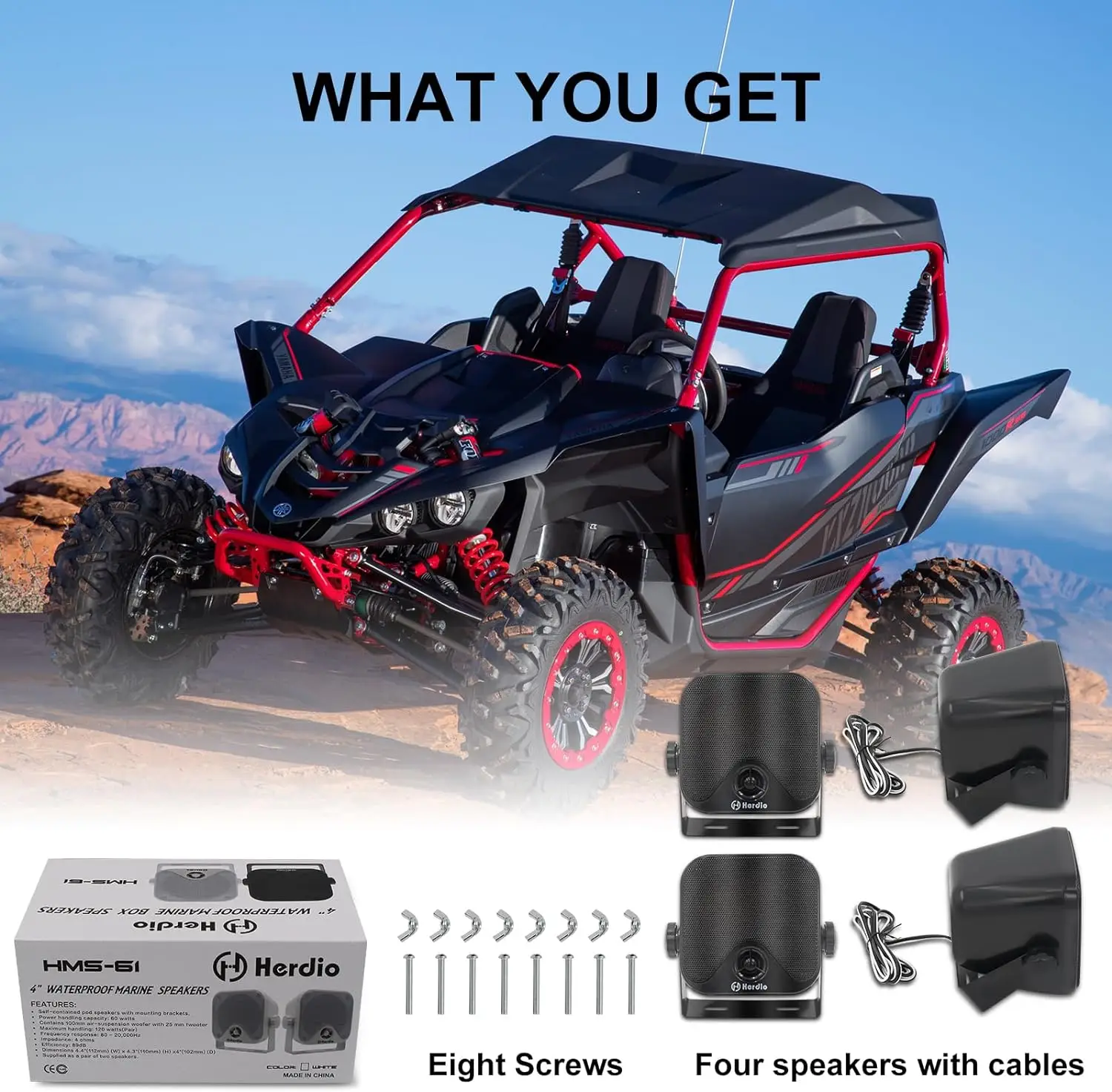 Herdio 4 قطعة 4 ''مكبرات الصوت البحرية مقاوم للماء...