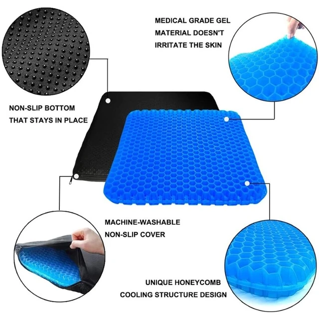 Gel Seat Cushion, Cooling seat Cushion Thick Big Breathable Honeycomb  Design Absorbs Pressure Points Seat Cushion with Non-Slip Cover Gel Cushion  for Office Chair Home Car Seat Cushion for Wheelchair 