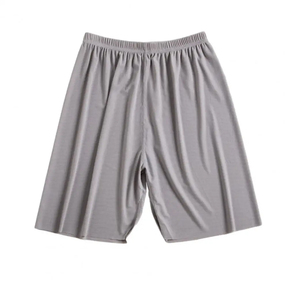 

Summer Sleeping Shorts Mid-rise Pajama Shorts Ribbed Wide Leg Men Ice Silk Pajama Pants Homewear