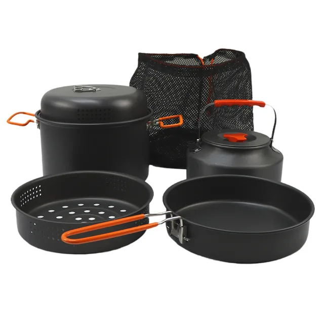 Outdoor Cookware Set Camping Cooking Pot Kettle Steamer Fry Pan Cooking Set 2