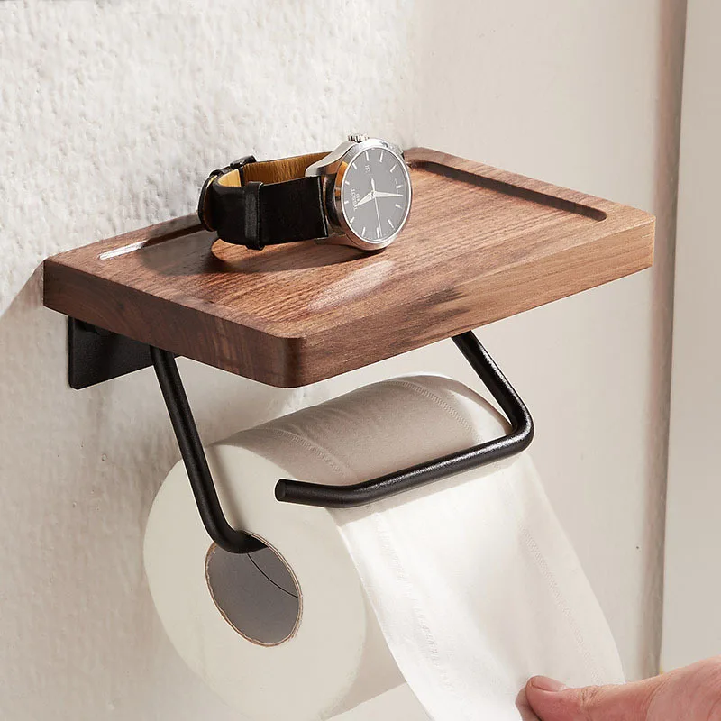 

Black Walnut Paper Towel Holder Hotel Bathroom Shelving Toilet Paper Holder Wall Hanging Paper Holder Bathroom Storage Rack
