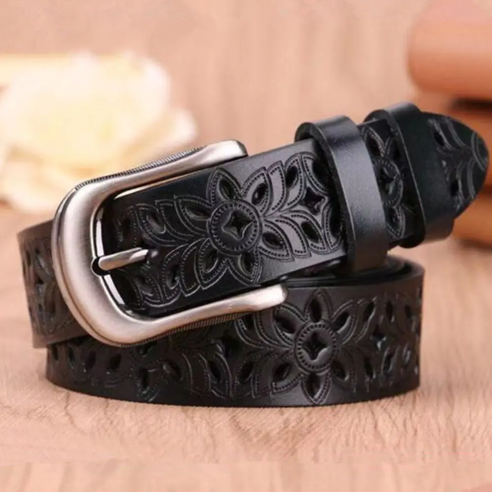 Women Leather Belts for Woman Belt Vintage Pin Buckle Strap Jeans Hollow Belt - 4