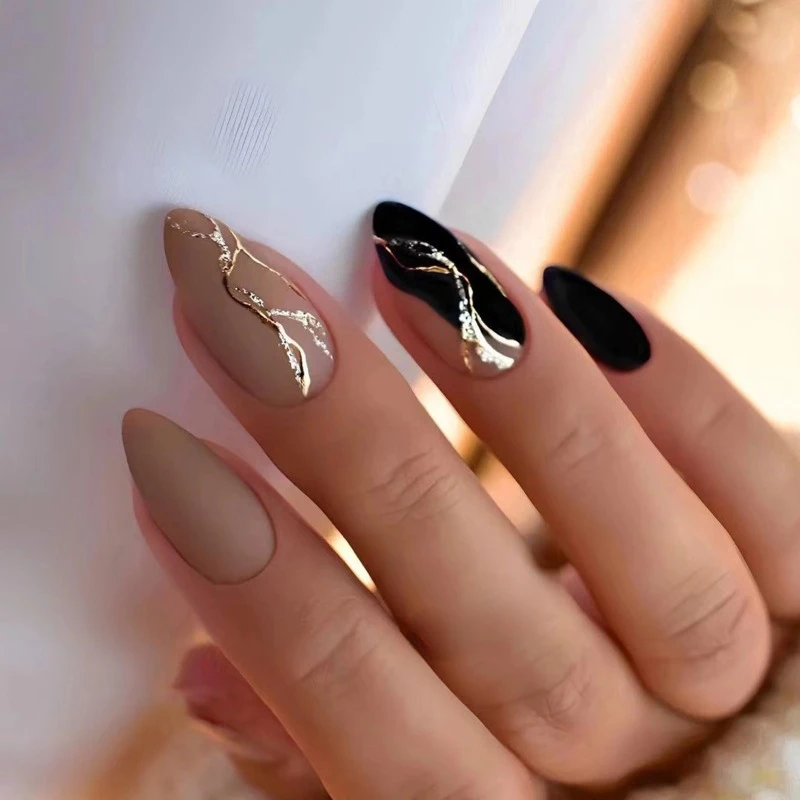

24Pcs/Set False Nail Elegant French black Fake Nail Tips Full Cover Acrylic False Nails Decoration For Nail Tip Beauty