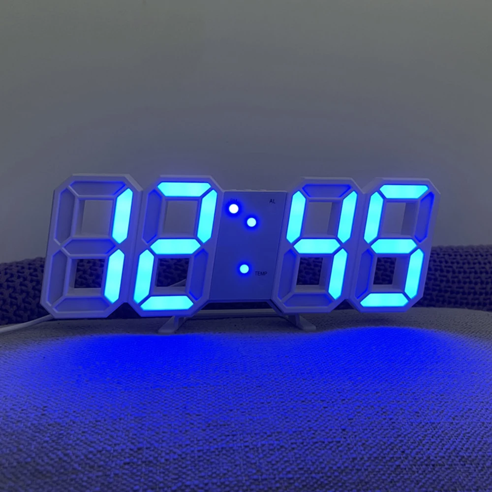 Sveglia Digitale LED 3D Con Allarme E Modalità Notturna – Orologio Da Parete/Scrivania, USB, Bianco