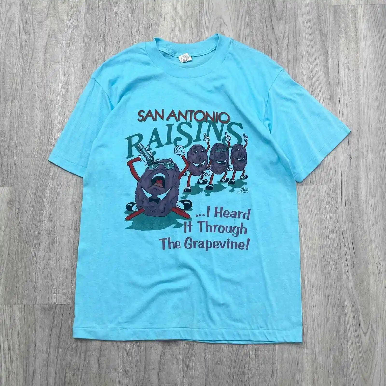 Maglietta Vintage Anni '80 San Antonio Uvetta Grapevine Taglia Extra Large Xl 1987 Blu Maniche Lunghe O Corte