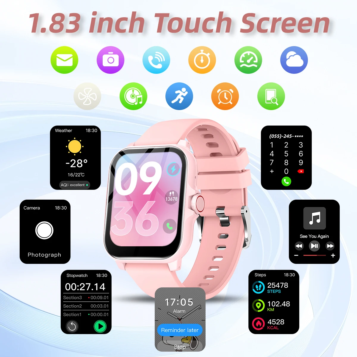 2026 NEW Smartwatch 1.83''Display Wireless Call Watch Dial Remote Camera Music Control for Android IOS Men Women Gift Choice 1