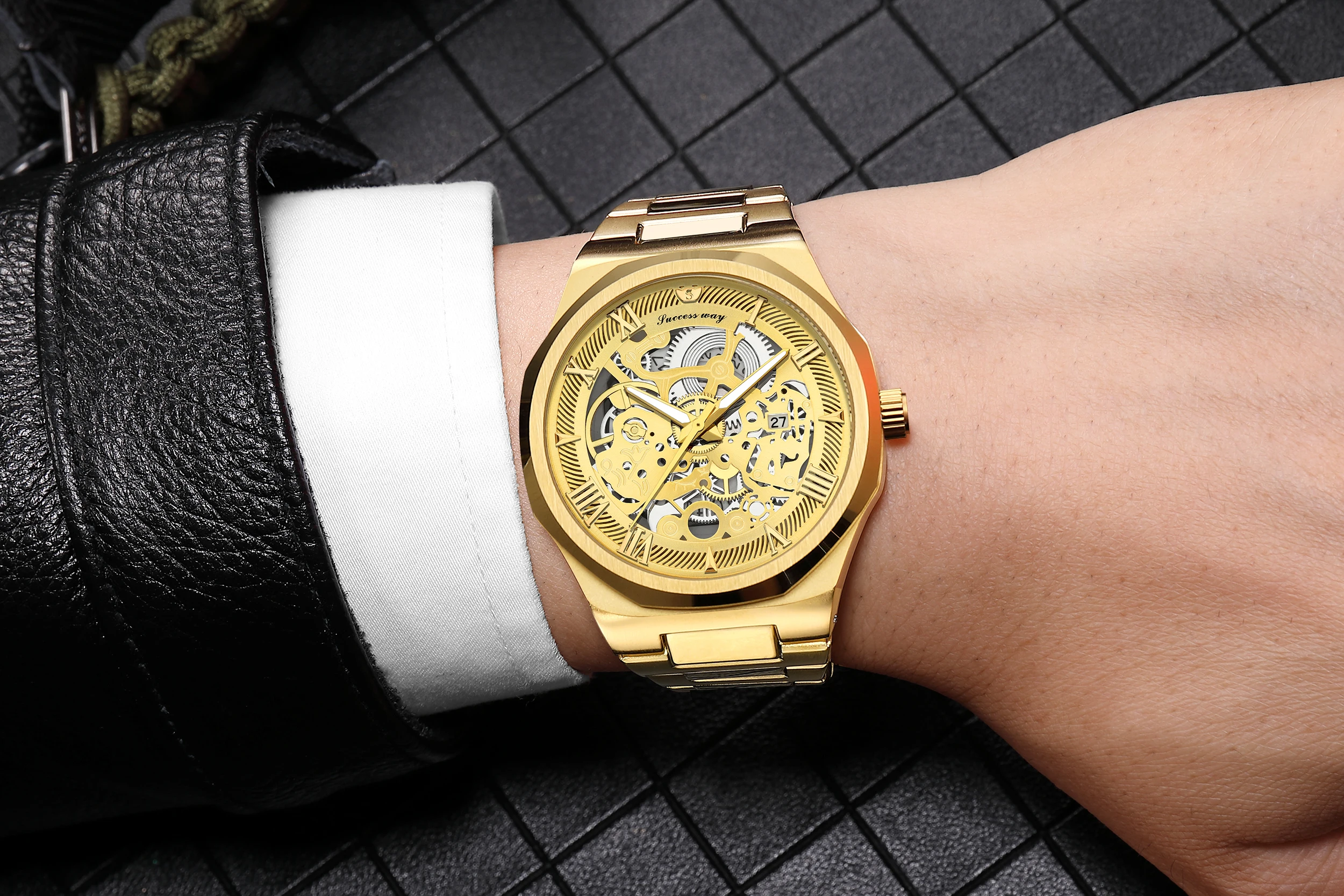 Fashion Silver Quartz Watch 3D Skeleton Hollow Mens Wristwatches Luminous Military Watches Montre Homme 2023