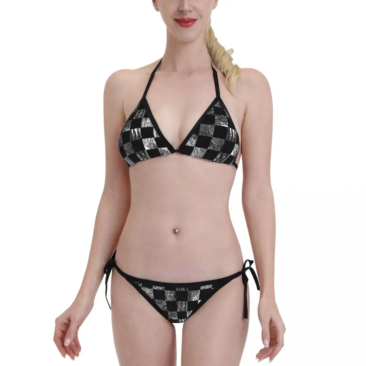 

Sexy Wear Bikini 2022 Swimsuit checkerboard flower Women Bandage Bathing Suit Beachwear Se