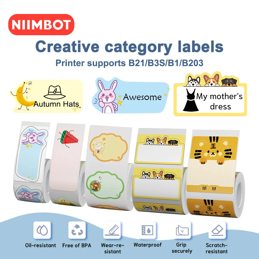 오리지널 Niimbot B21, B3S, B1, B203, 다채로운 라벨 스티커
