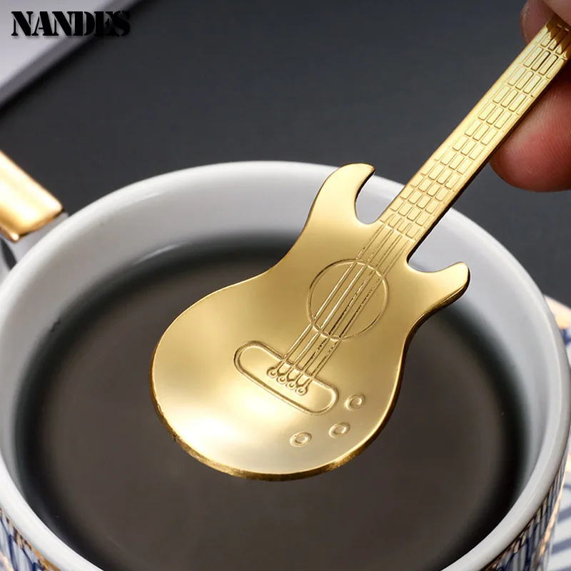 Stainless Steel Guitar Teaspoon Coffee Spoon Coffee Tea Use Tableware Kitchen Spoon