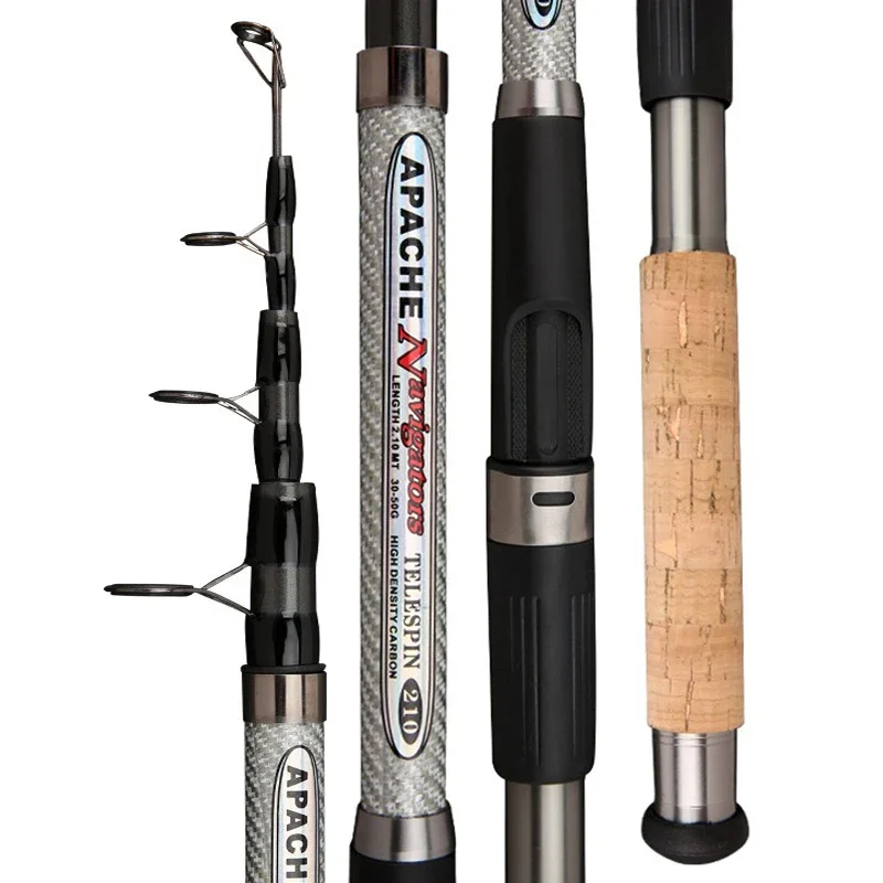 Canne à pêche télescopique carpe 2.1m à 3.6m portable longue portée 50-150g manche bois pêche spinning