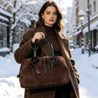 Sac fourre-tout en cuir véritable de vache pour femmes, fourre-tout en daim, sacs à main en cuir de vache de grande capacité, sacs de luxe en velours de styliste, automne et hiver 1