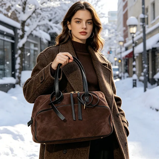 Sac fourre-tout en cuir véritable de vache pour femmes, fourre-tout en daim, sacs à main en cuir de vache de grande capacité, sacs de luxe en velours de styliste, automne et hiver 1