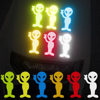 Fashion Alien Peace Highly Reflective Warning Decal Car Sticker Personality for Motorcycle Vinyl Decals Accessories Sunscreen 1