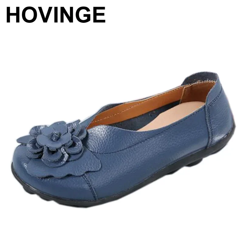 HOVINGE Genuine Leather Flat Shoes large size Loafers leisure shoe leather Comfortable soft sole anti-slip Women Shoes