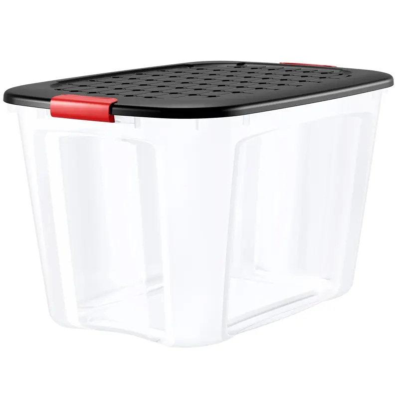 

Quart Clear Plastic Red Latches Black Lid Tote Set of 2