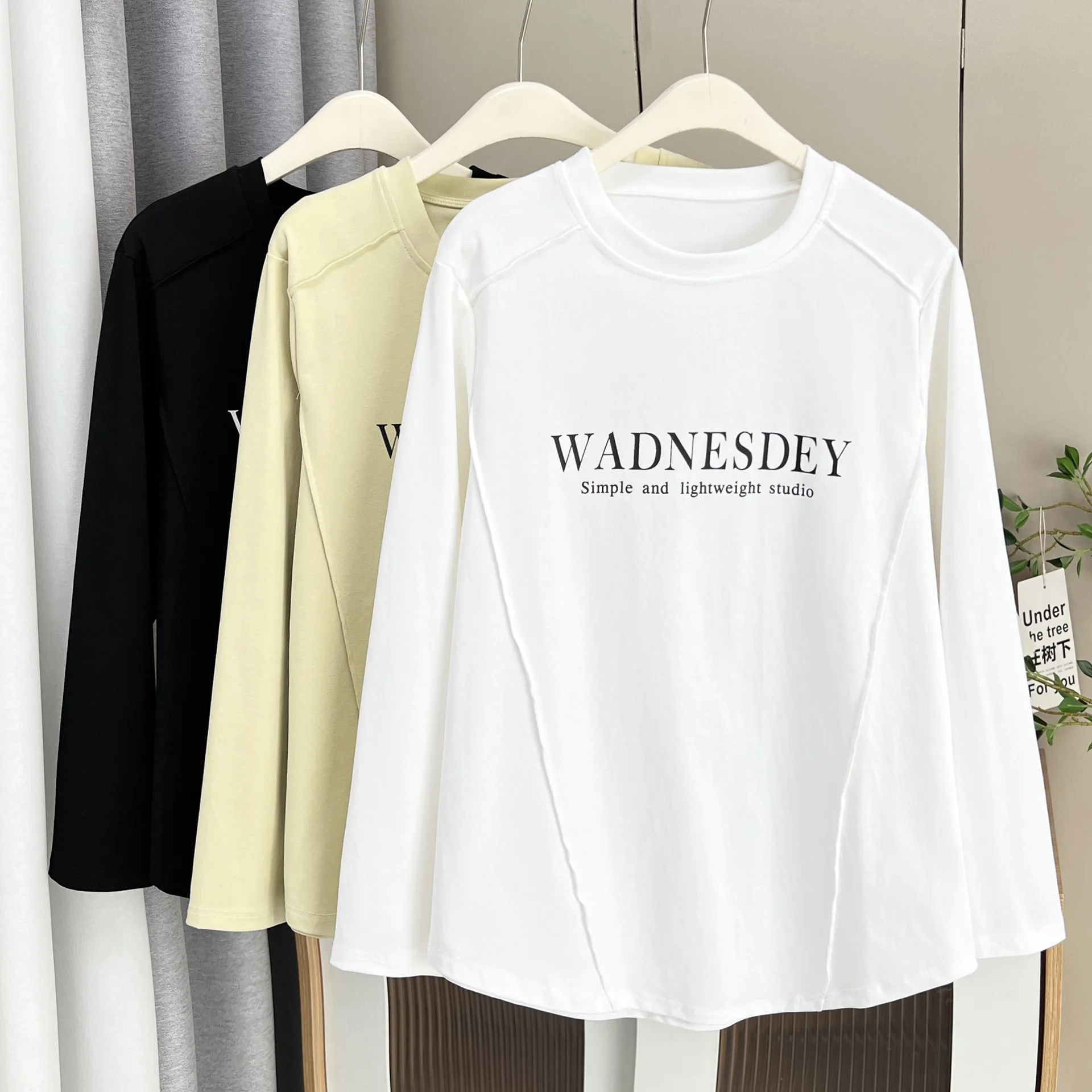 Fashion Plus Size Women's T-Shirt Autumn New Simple Basic Letter Print Cotton Long Sleeved Tops 661