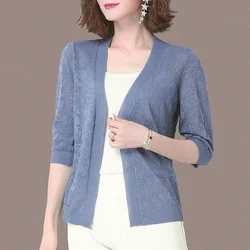 S-2XL Half Sleeve Blouse Women Tops Long Sleeve Blouse Lace Cardigan Thin Coat Outside Sun Protection Clothing Sweater