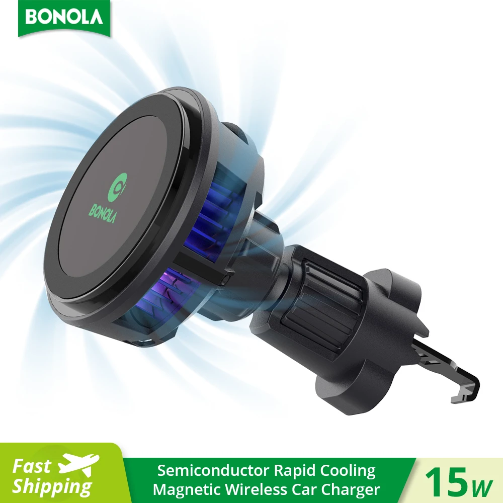 

Bonola Magnetic Cooling Wireless Car Charger for iPhone 15 Pro Max/14/13 RGB Lamp 15W Wireless Chargers Vehicle Air Vent Holder