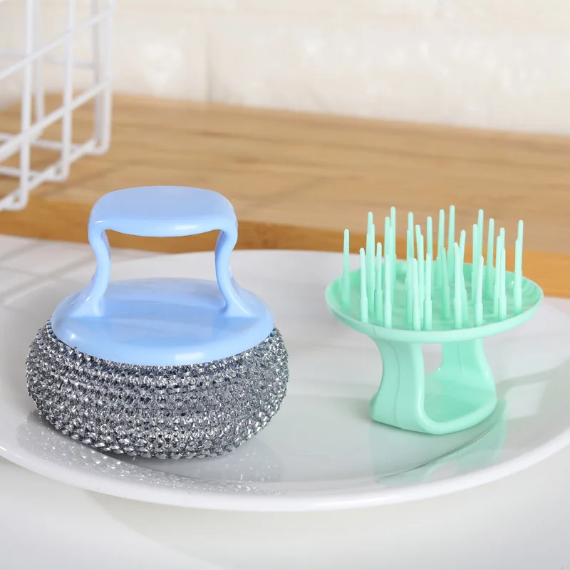 Steel wire ball brush Long handle pan cleaning brush dishwashing brush stainless steel wire ball kitchen cleaner Kitchen tools kitchen cleaning brush