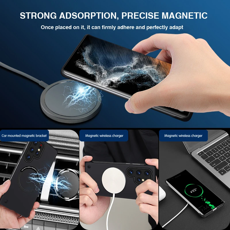 Frameless Magnetic Case with Hard PC and Wireless Charging for Enhanced Lens Protection