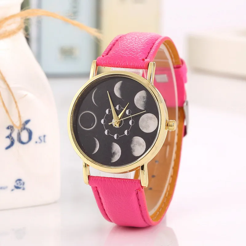 Moon Phase Astronomy Space Watch Fashion Women Quartz Watches Casual Leather Wrist Watch  Feminino