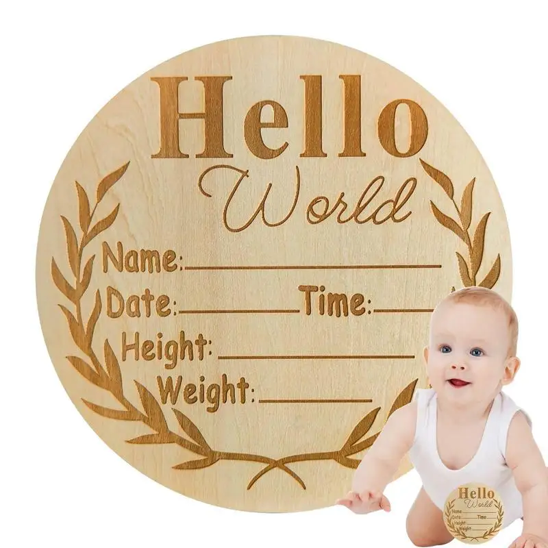 

Newborn Announcement Sign Baby Arrival Sign Wood Welcome Board Hello World Baby Photography Prop Baby Shower Gifts To Record Bab