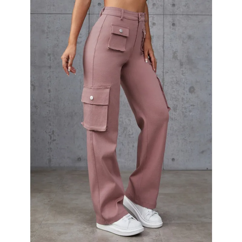 Spring/Summer New Fashion Straight Tube Loose High Waist Multi Pocket Women's Casual Pants