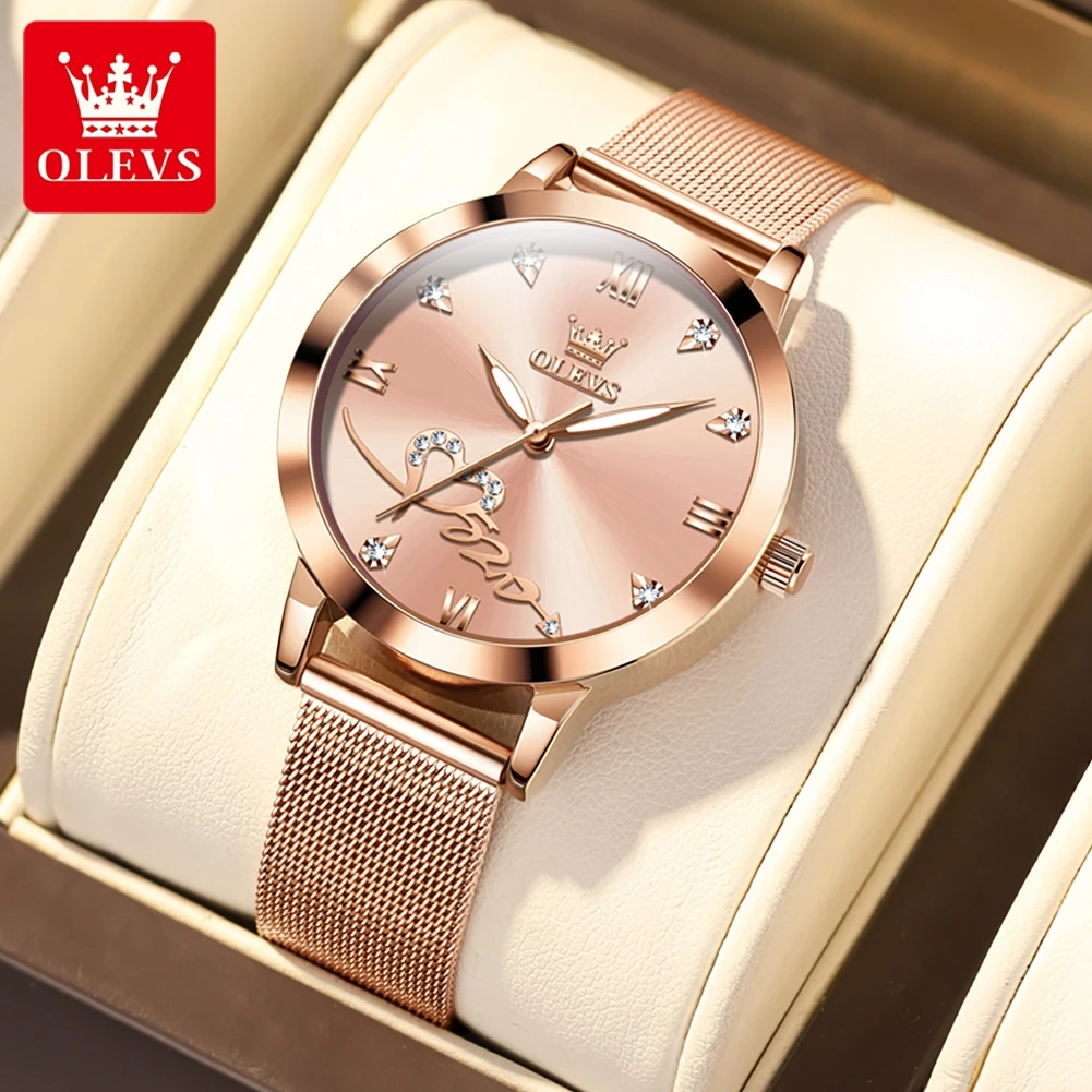 OLEVS 5530 Luxury Love Heart Diamond Ladies Watches Stainless Steel Mesh Strap Waterproof Quartz Wristwatch for Women Gift 3