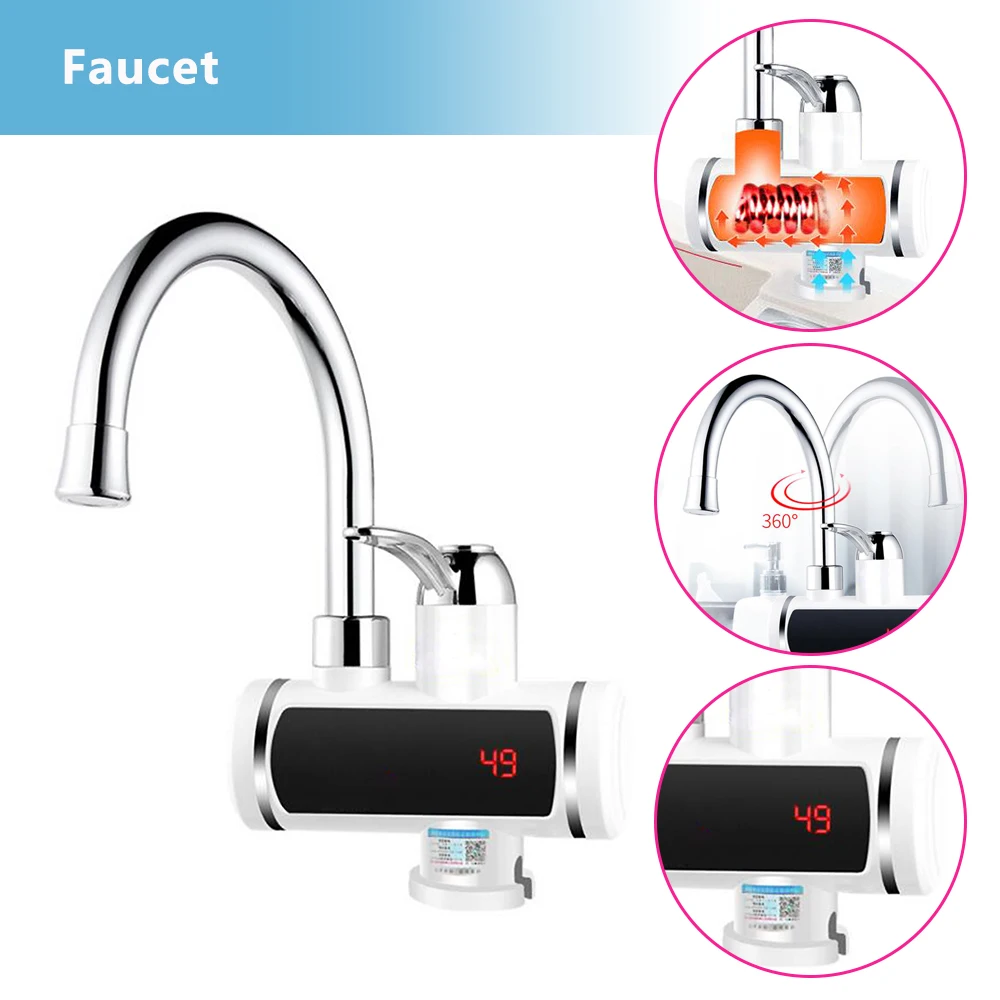 

Digital Electric Kitchen Instant Cold to Hot Water Heater Heating Faucet Tap Faucet Tankless Instantaneous Water Heater