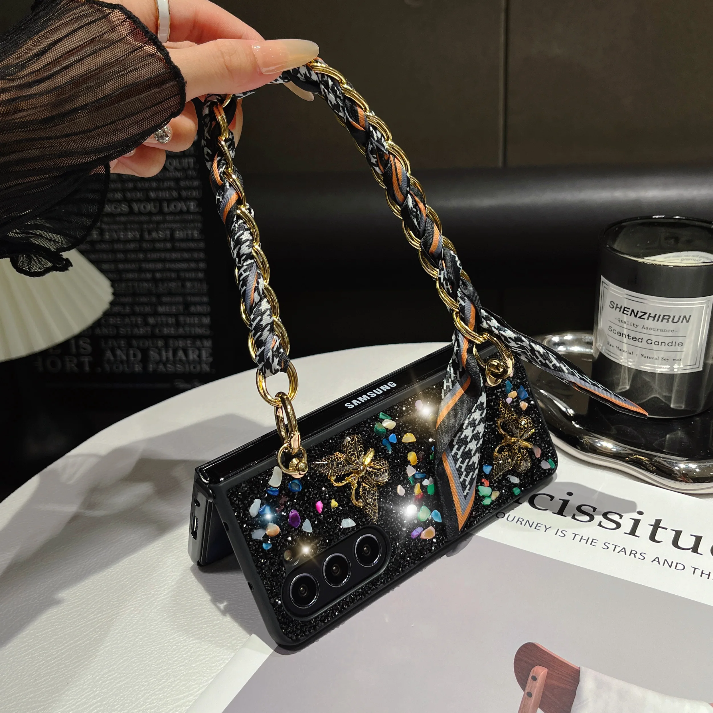 Cute Girl Colorful Butterfly Stone Diamond Glitter Phone Case Cover For Samsung Galaxy Z Fold 3 4 5 6_voghion.com