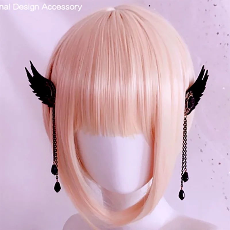 

Devil wings earrings Gothic tassel wings ear bone clip earrings no pierced cosplay Lolita accessories gothic lolita