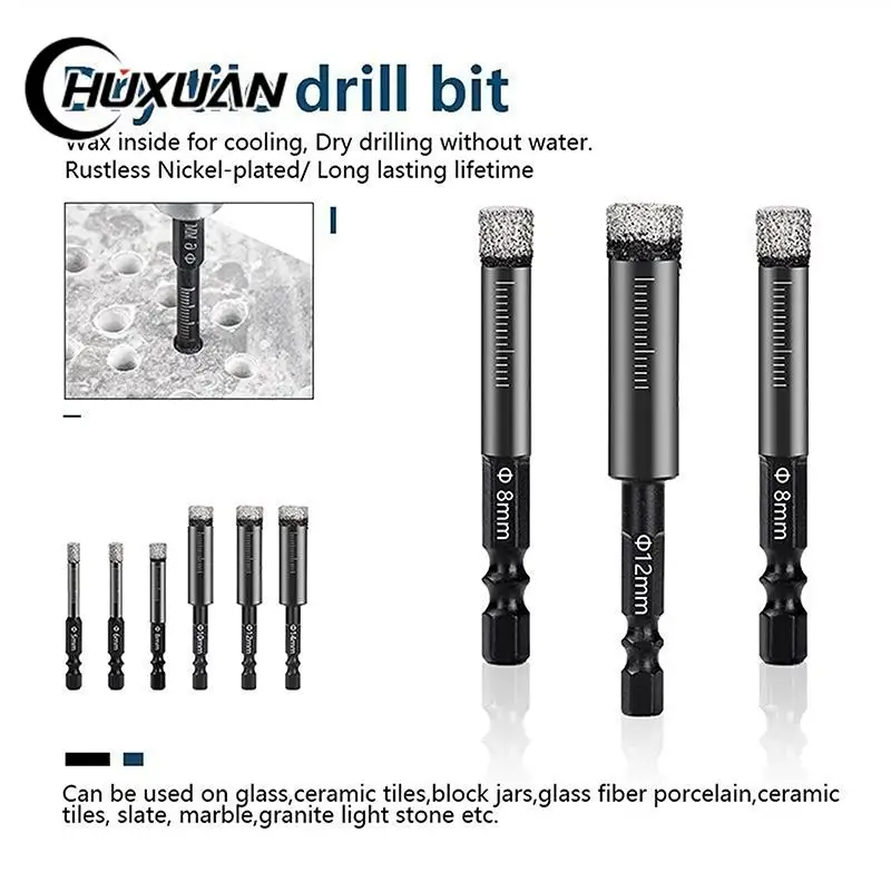 

1pc 6-16mm Hexagonal Shank Brazed Dry Ceramic Tile Drill Bit Marble Granite Vitrified Tile Hole Opener Diamond Drill Bit Tools