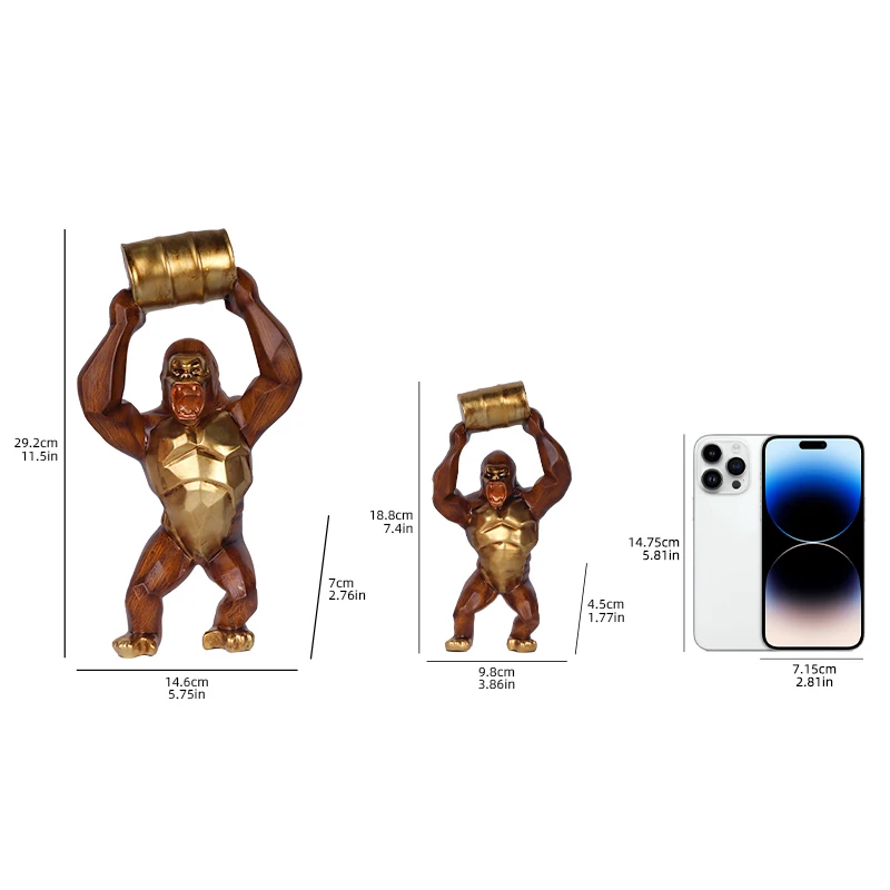 Wood-Grain Gorilla Resin Sculpture: Elegant Decorative Piece