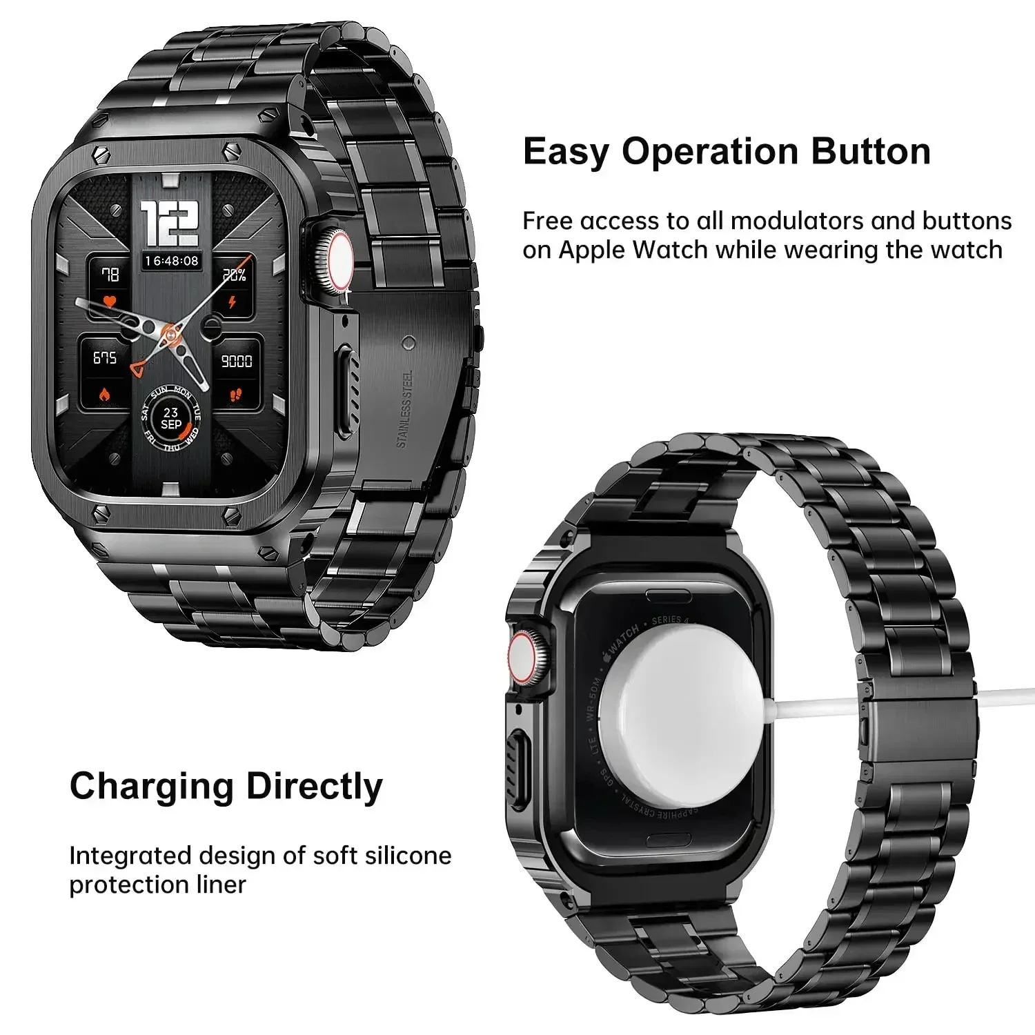 Stainless Steel Strap Modification Kit for Apple Watch Band Ultra 2 1 49mm 44mm 45mm Metal Case for Iwatch Series 9 8 7 6 SE 5 4