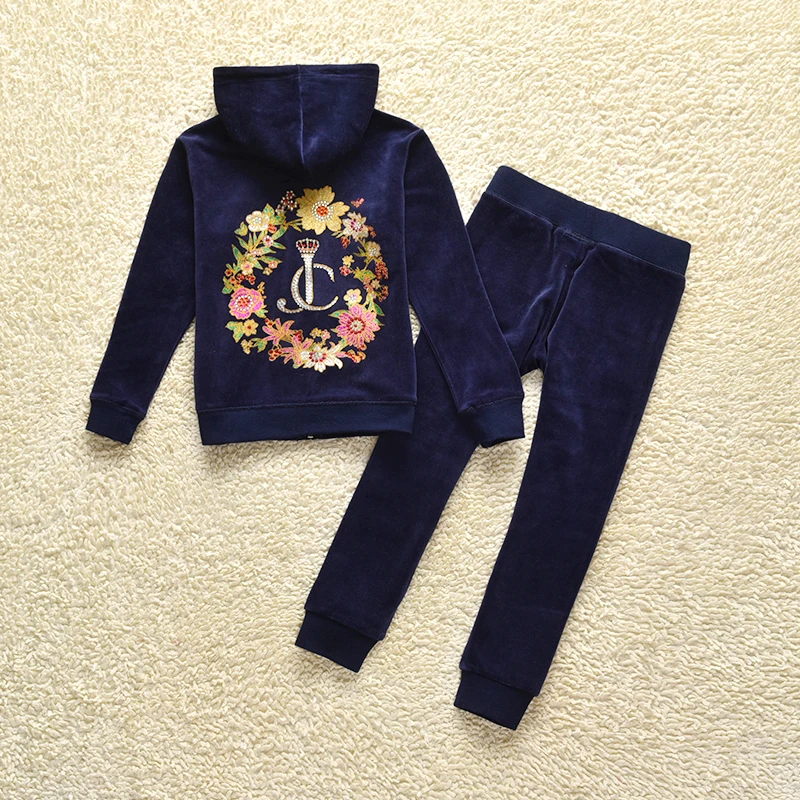 Children's Clothing 2024 Spring Fall Kids Juicy Zipper Top and Pencil Pants Two Piece Set Girl Velvet Tracksuit