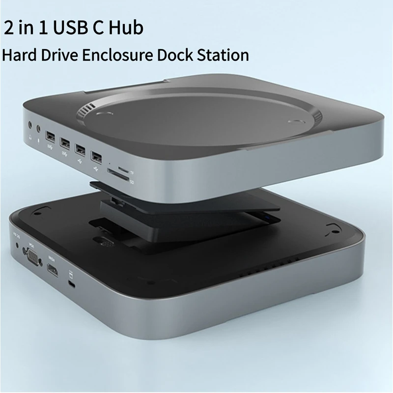 맥 미니용 USB C 허브 도킹 스테이션, HDD 인클로저 포함, 2.5 SATA NVME M.2 SSD HDD 케이스 호환, 4K, 30HZ