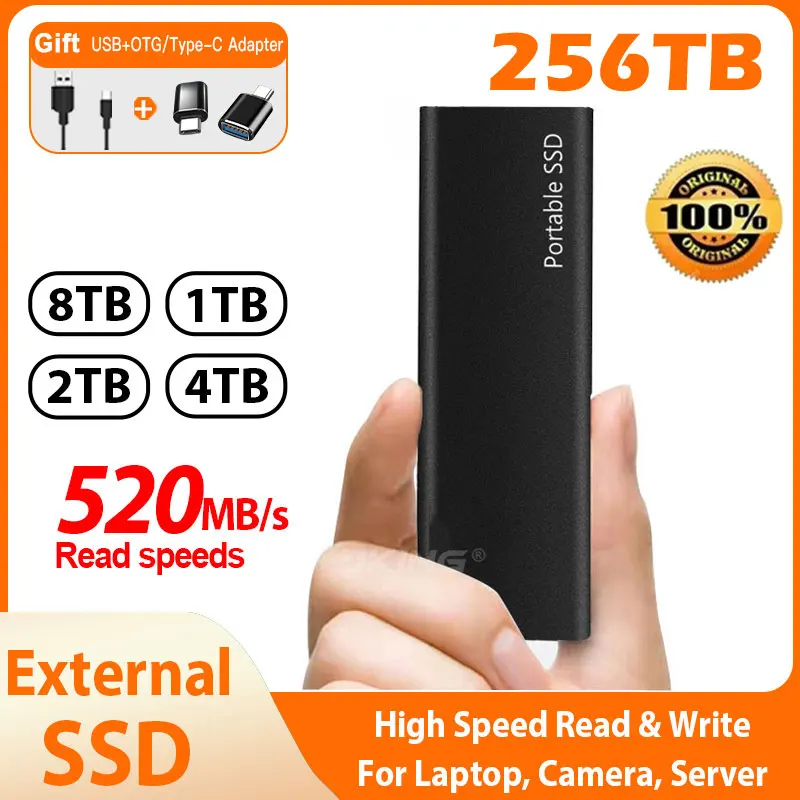 High-speed SSD 1TB External Hard Drive Portable 2TB Mobile Solid State Drive 256TB Mass External Hard Disk for Laptop/MAC/PC
