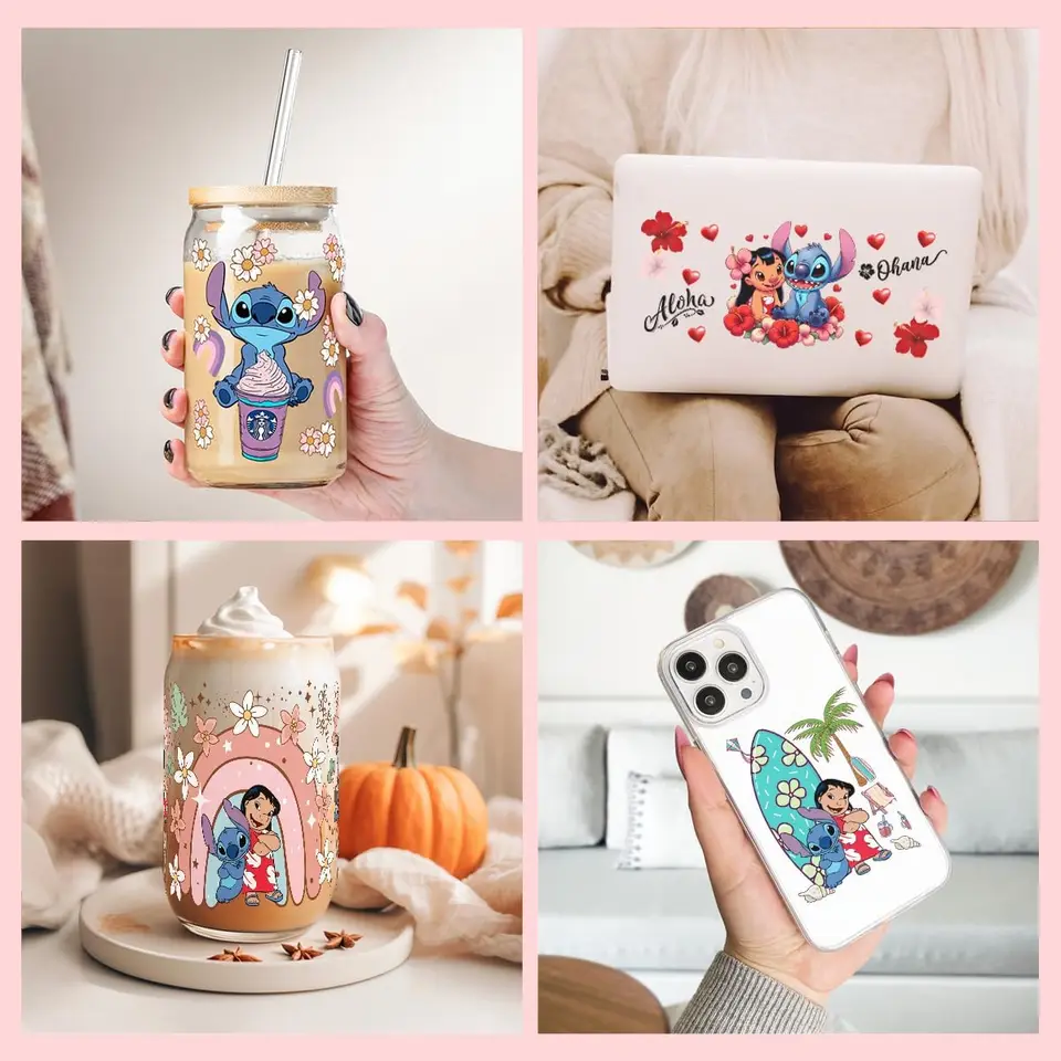 Disney Stitch Pattern 16oz Custom Sticker Cups