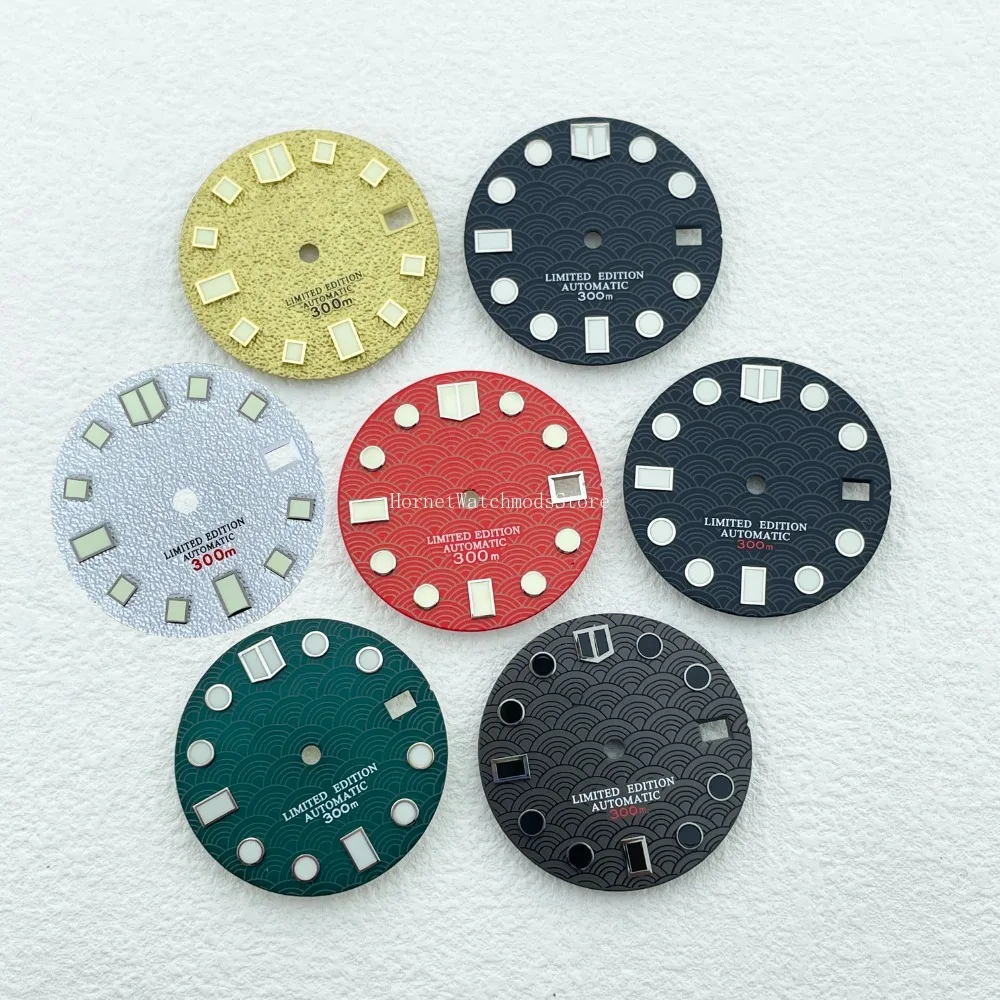 

28.5mm S logo fish scale dial suitable for NH35/NH36 movement c3 strong green luminous watch accessory 3/3.8 time position