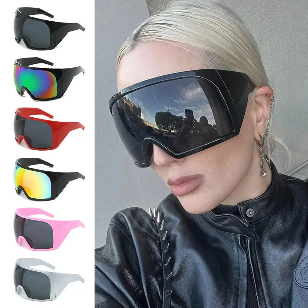 Futuristic UV400 Wraparound Rave Sunglasses with Oversized Curved Lens