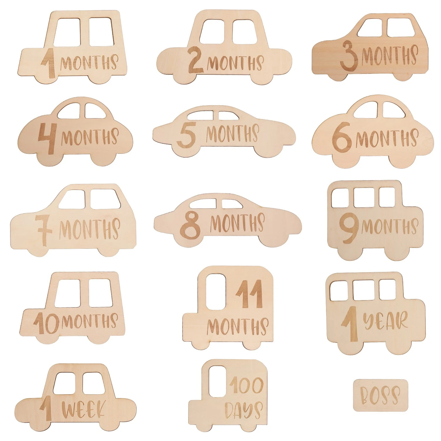 1set Newborn Milestone Blocks Wooden Commemorative Car Board Toy Baby Birth Monthly Recording Cards Infant Photography Props newborn baby souvenirs	