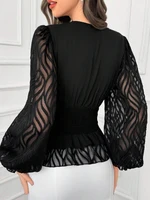 Women's Elegant and Fashionable V Neck Lantern Sleeve Waist Shirt - Image 2