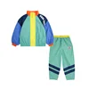 INS 2025 Spring/Summer Children's Set Color Blocked Sports Set Boys' Jacket Pants Fashion Green Striped Shirt Baby Girls Clothes 5